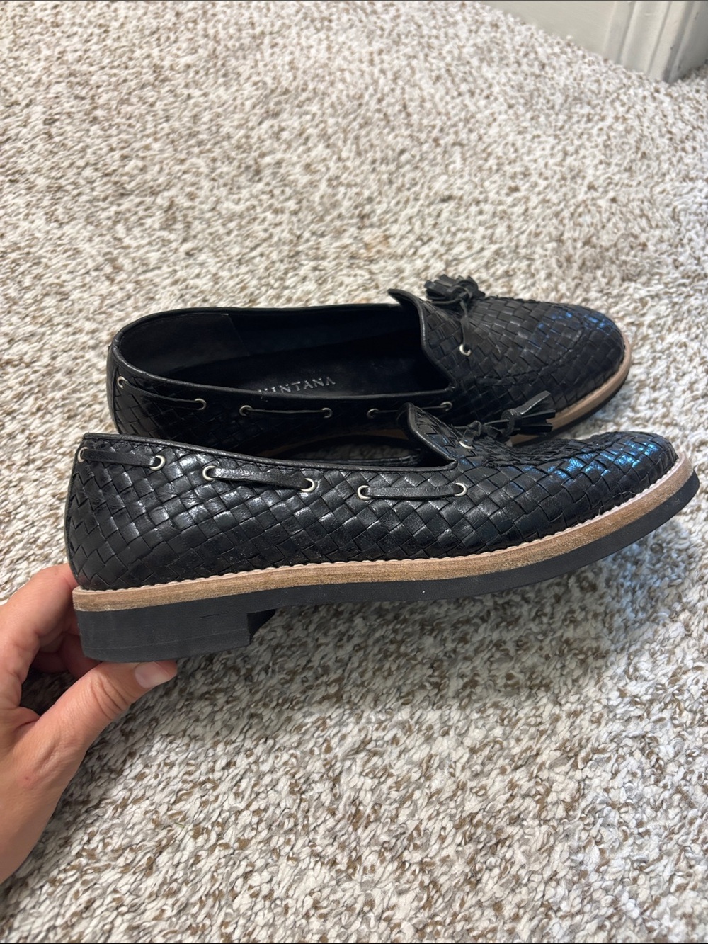 Pons Quintana black woven leather tassel loafers 37